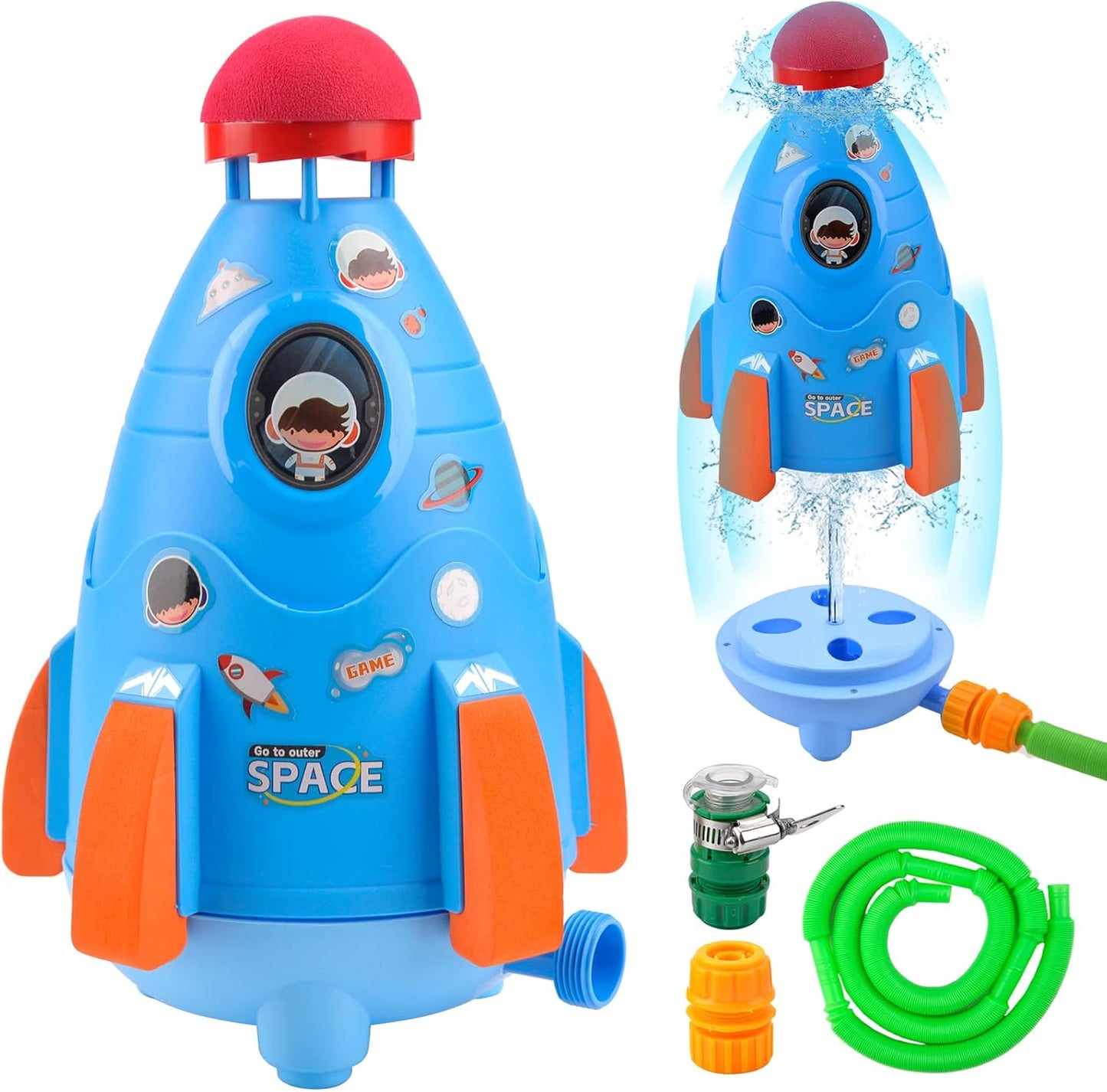 Razzo D'Acqua Sprinkler, Spruzzatore Giocattolo, Giochi D'Acqua Giardino, Giocattolo Rocket Sprinkler Giochi Da Giardino per Bambini, Giocattolo Estivo for Irrigatore a Razzo (Blu)