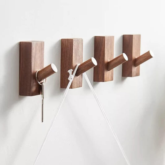 Confezione Da 4 Ganci Autoadesivi Da Parete in Legno, Appendiabiti Decorativi in Legno, Ganci in Legno, Ganci per Cappelli (Rettangolo Di Noce Nero- 4P)