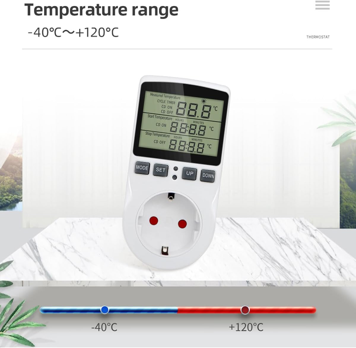 1PC Presa per Regolatore Di Temperatura Digitale AC 230V Con Sonda Sensore,Presa per Termostato per Riscaldamento E Raffreddamento Con Timer,Interruttore Termostato Con Display a LED per Serra