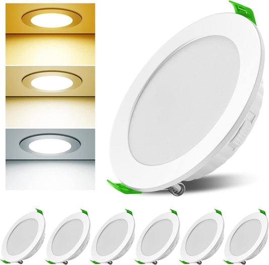 Faretto Da Incasso a LED, 230 V, Dimmerabile, 7 W, Bianco Caldo/Bianco Neutro/Bianco Freddo, Selezionabile, IP44, Ultra Piatto, per Bagno, Soggiorno, Set Da 6 Pezzi