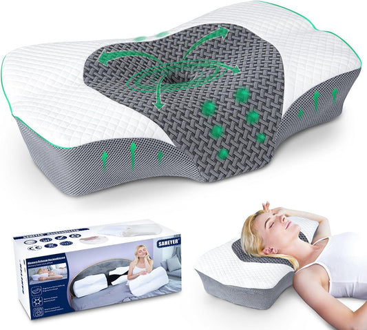 Cuscino Cervicale per Dormire Cuscino Ortopedico Cervicale E Cuscino Memory Foam Cervicale, Cuscino per Cervicale Ergonomico Di Sostegno per Il Dolore Al Collo E Alle Spalle Con Federa Lavabile
