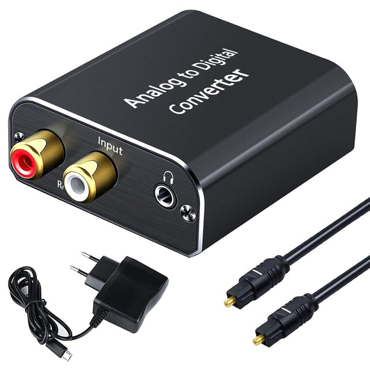 Analogico Ad Digitale Audio Convertitore Adattatore,Adc Convertitore Da RCA 3,5 Mm Jack a Coaxial Toslink Con Toslink Cavo E Power Adapter per TV DVD Blu-Ray PS3 PS4 Xbox,Alluminio