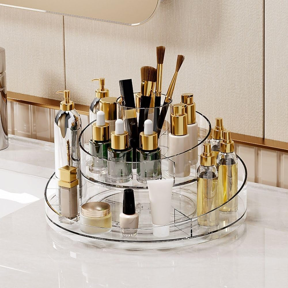 LINFIDITE Organizer per Trucco Girevole a 360° Portaoggetti per Cosmetici Girevole a 2 Livelli Lazy Susan Giradischi Porta pennelli per Trucco Vassoio portaoggetti per Ombretti per Comò da Bagno Vanity