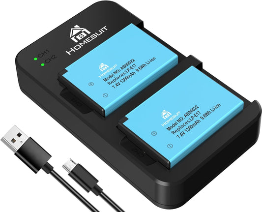 Confezione Da 2 Batterie LP-E17 E Caricatore Doppio USB Rapido per Canon Rebel SL3, SL2, T8I, T7I, T6I, T6S, EOS R10, R50, R8, RP, M3, M5, M6, 200D, 77D, 750D, 760D, 800D, 8000D