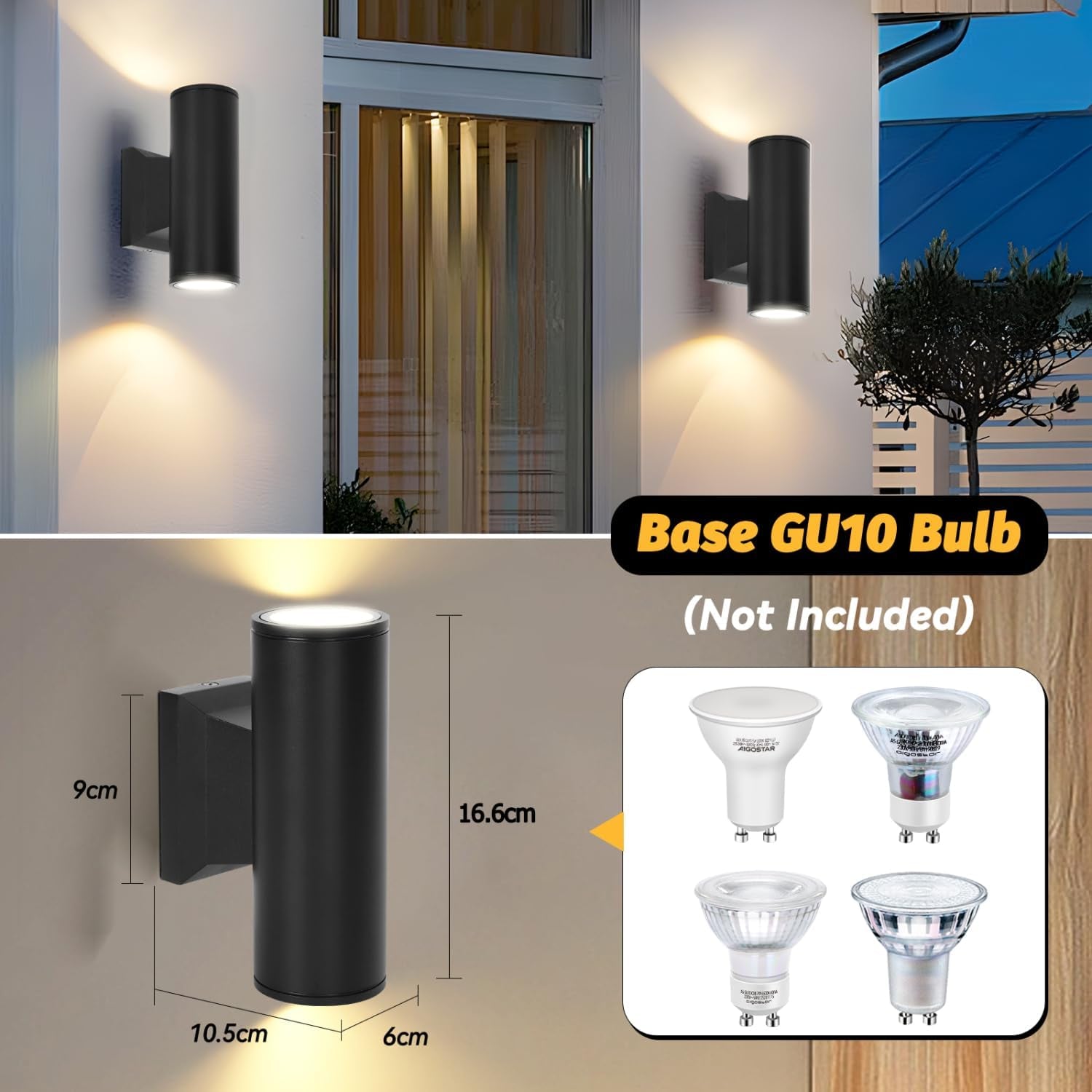 Applique LED Da Parete Esterno,Lampada Da Parete Alluminio Gu10,Impermeabile IP65 Luce Esterno Da Parete, per Patii,Giardini,Corridoi,Balconi,Vialetti,Lampadina Non Inclusa(2 Pacchi)