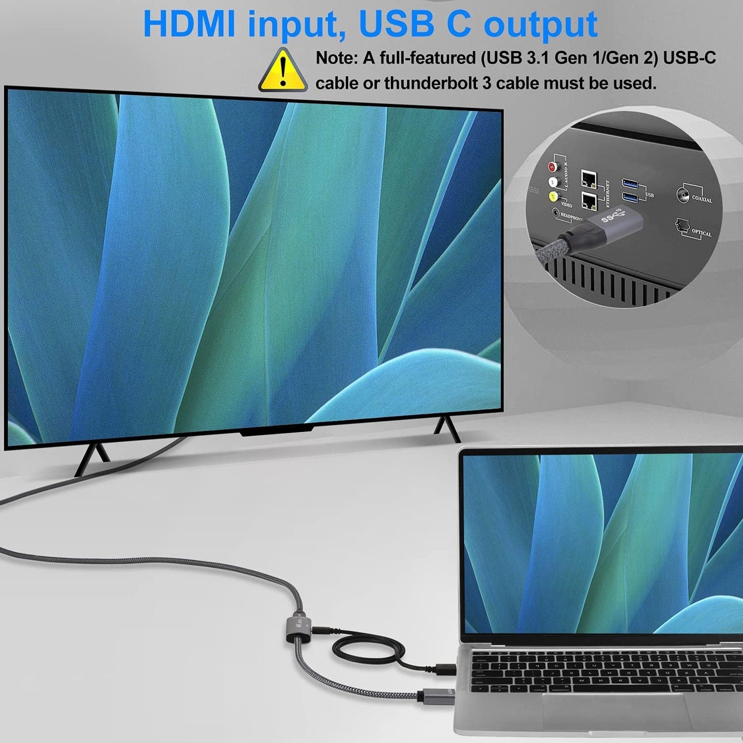 Adattatore Cavo USB-C Femmina a HDMI Maschio,Convertitore Ingresso USB Tipo C 3.1 a Uscita Hdmi,Adattatore 4K 60Hz USBC Thunderbolt 3 per Monitor,Macbook Pro,Mac Air,Chromebook Pixel