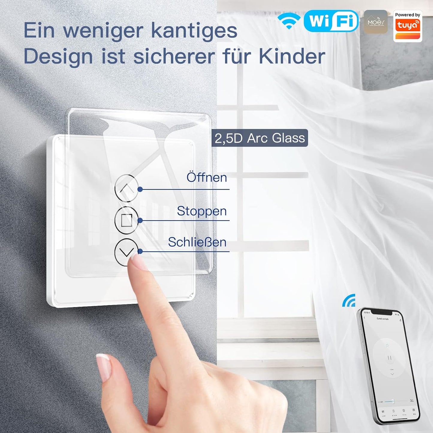2.5D Wlan Shutter Switch, Alexa Smart Blinds Switch Neutral Wire Required, Wifi Shutter Control Flush Mount, Timer E Voice Control, Compatibile Con Alexa E Google Home