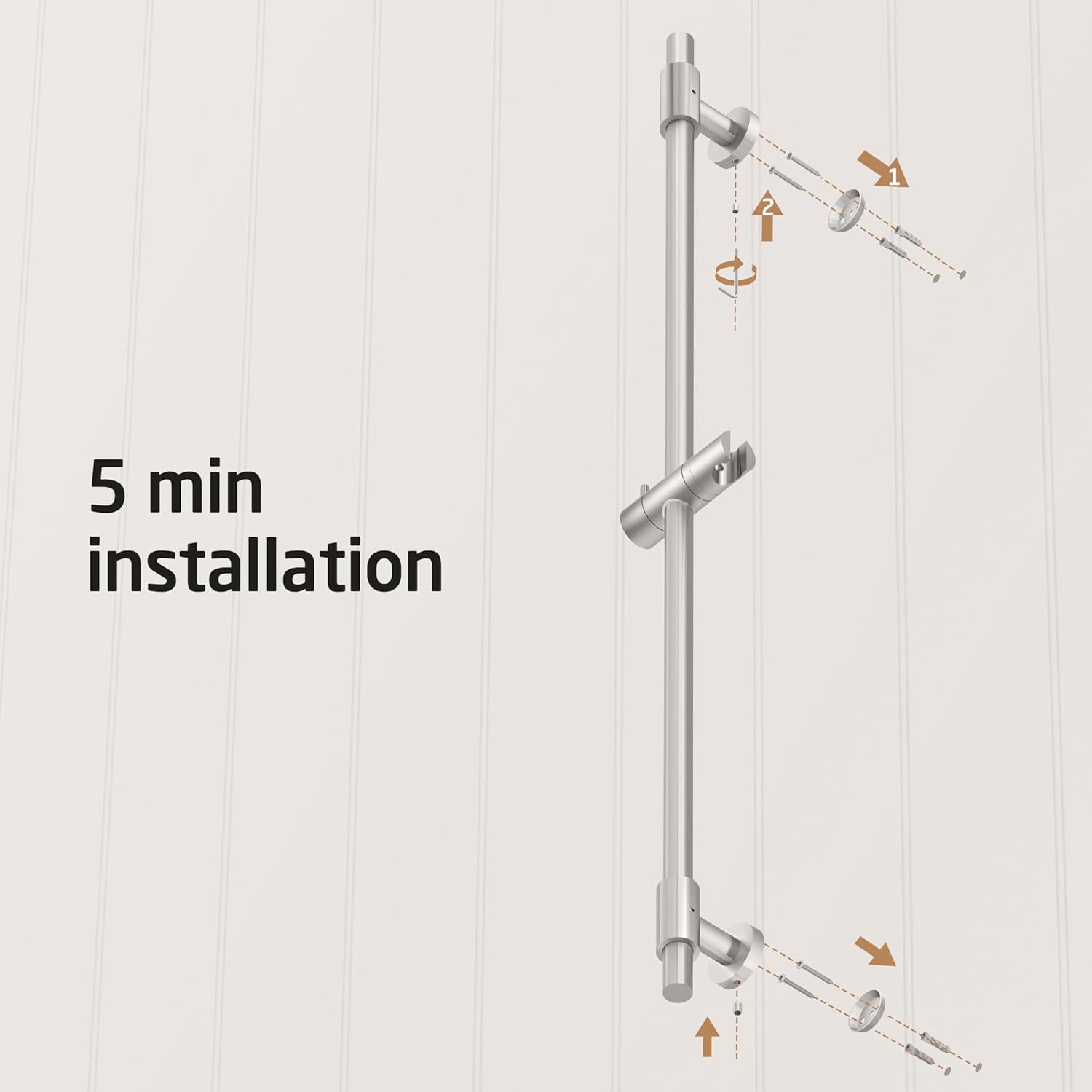 Saliscendi Doccia Acciaio Inox SUS304 100CM, Asta Doccia Saliscendi Asta Doccia Con Supporto Soffione Regolabile, Spazzolato, F209S100-BS