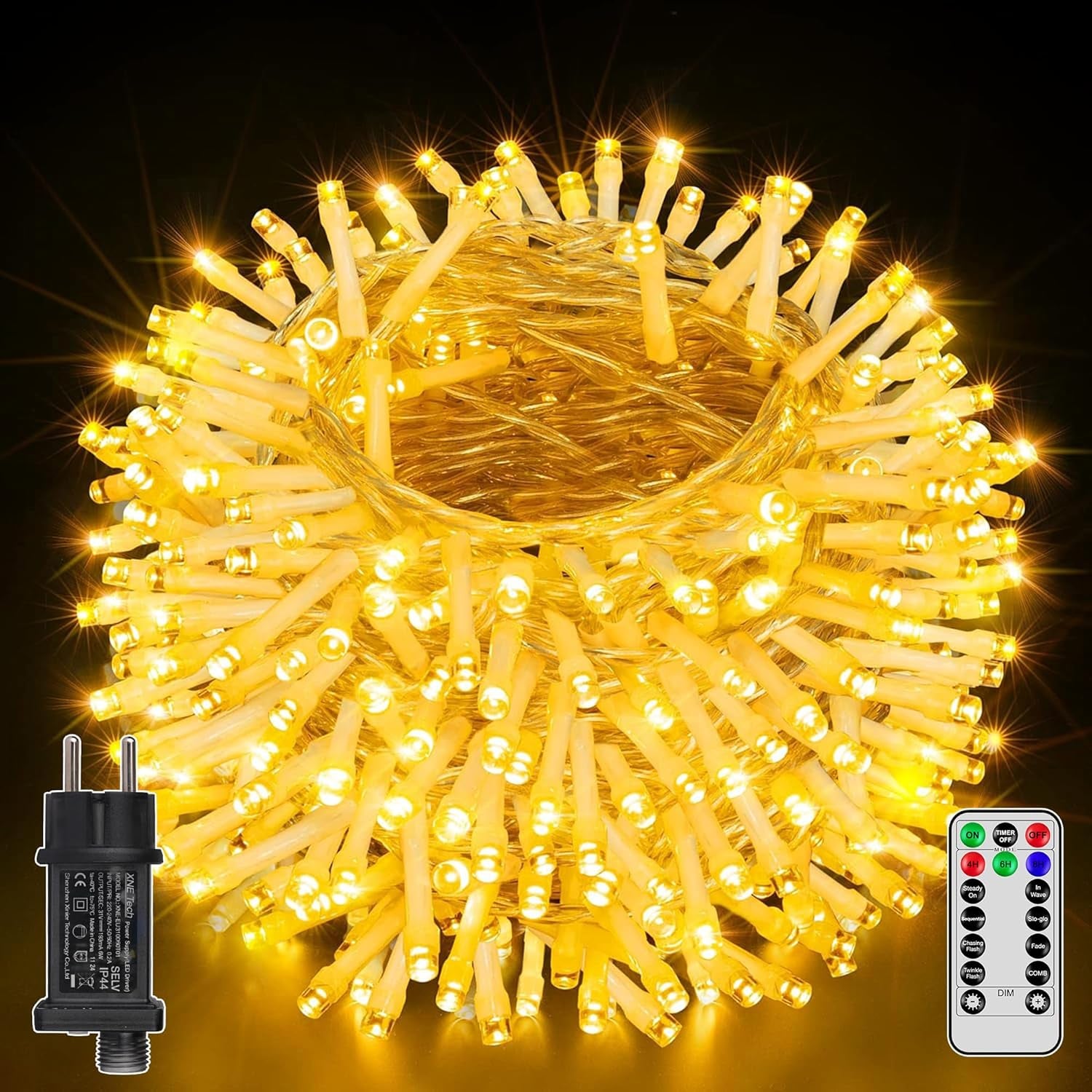 Catena Luminosa Di Natale 600 LED 60M, Luci Stringa Fata Luce Impermeabile Con 8 Modelli Di Illuminazione per Interno Ed Esterno, Feste, Matrimoni, Albero Y Giardino Decorazioni, Bianco Caldo