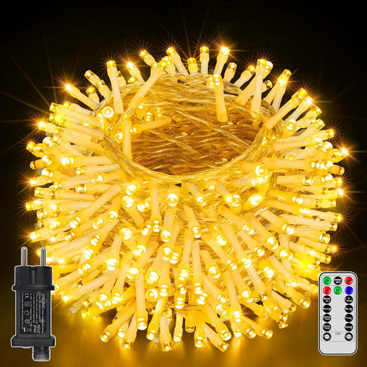 Catena Luminosa Di Natale 600 LED 60M, Luci Stringa Fata Luce Impermeabile Con 8 Modelli Di Illuminazione per Interno Ed Esterno, Feste, Matrimoni, Albero Y Giardino Decorazioni, Bianco Caldo
