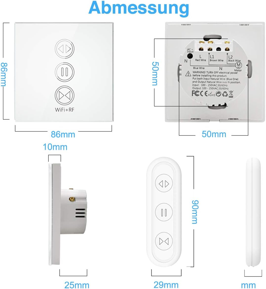 Interruttore per Tapparelle Wifi, Con Telecomando RF, Timer, Timer per Motore per Tapparelle, Compatibile Con Google Home/Smart Life