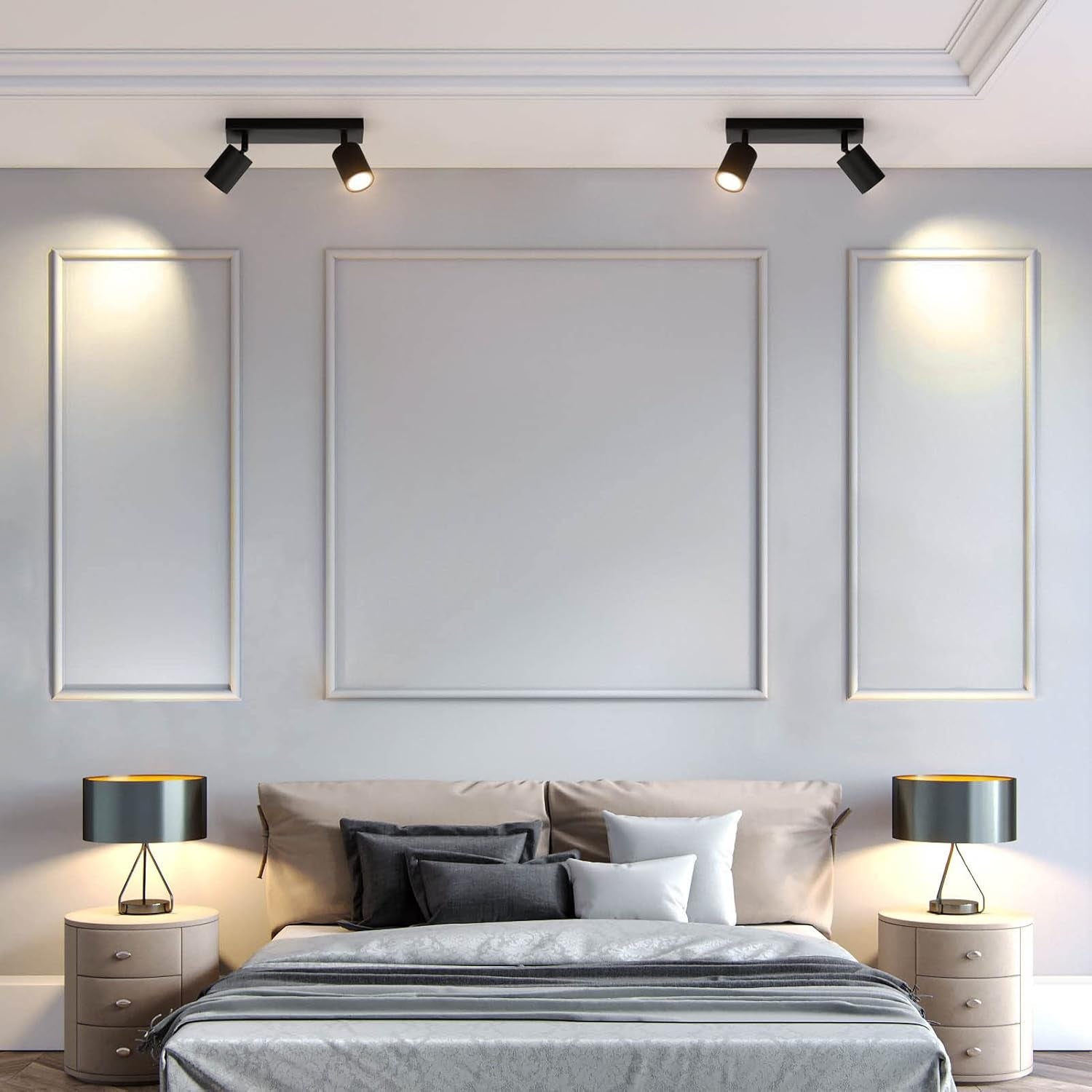 Faretti Da Soffitto Orientabili Nero, Con 2 Attacco GU10, Plafoniera 2 Luci Interno, Lampada Soffitto per Cucina, Soggiorno, Camera Da Letto, Max 50W X 2, Lampadina Non Inclusa