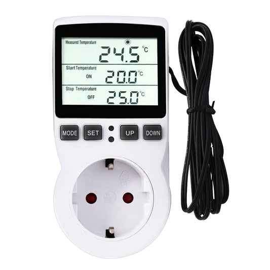 Digitale Termostato Regolatore Temperatura LCD Multifunzione Con Timer E Sonda per Serra, Acquario, Riscaldamento, Terrario, Acquario, Rettili, Incubatore (EU)