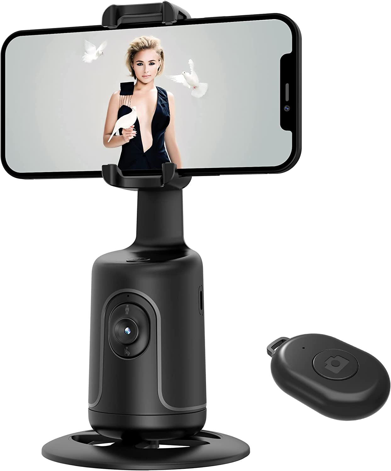 Treppiede per Tracciamento Facciale Automatico, Rotazione a 360°, Supporto per Fotocamera per Telefono, Supporto per Scatto Intelligente, Con Bastone per Selfie, Senza App, Controllo Gestuale, Per