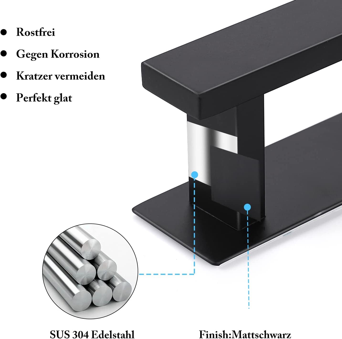 - Portasciugamani Senza Foratura, Barra Porta Asciugamani, Da Bagno, Da Parete, in Acciaio Inox, Opaco, per Ospiti, Colore Nero, 40 Cm E 2 Ganci per Asciugamani