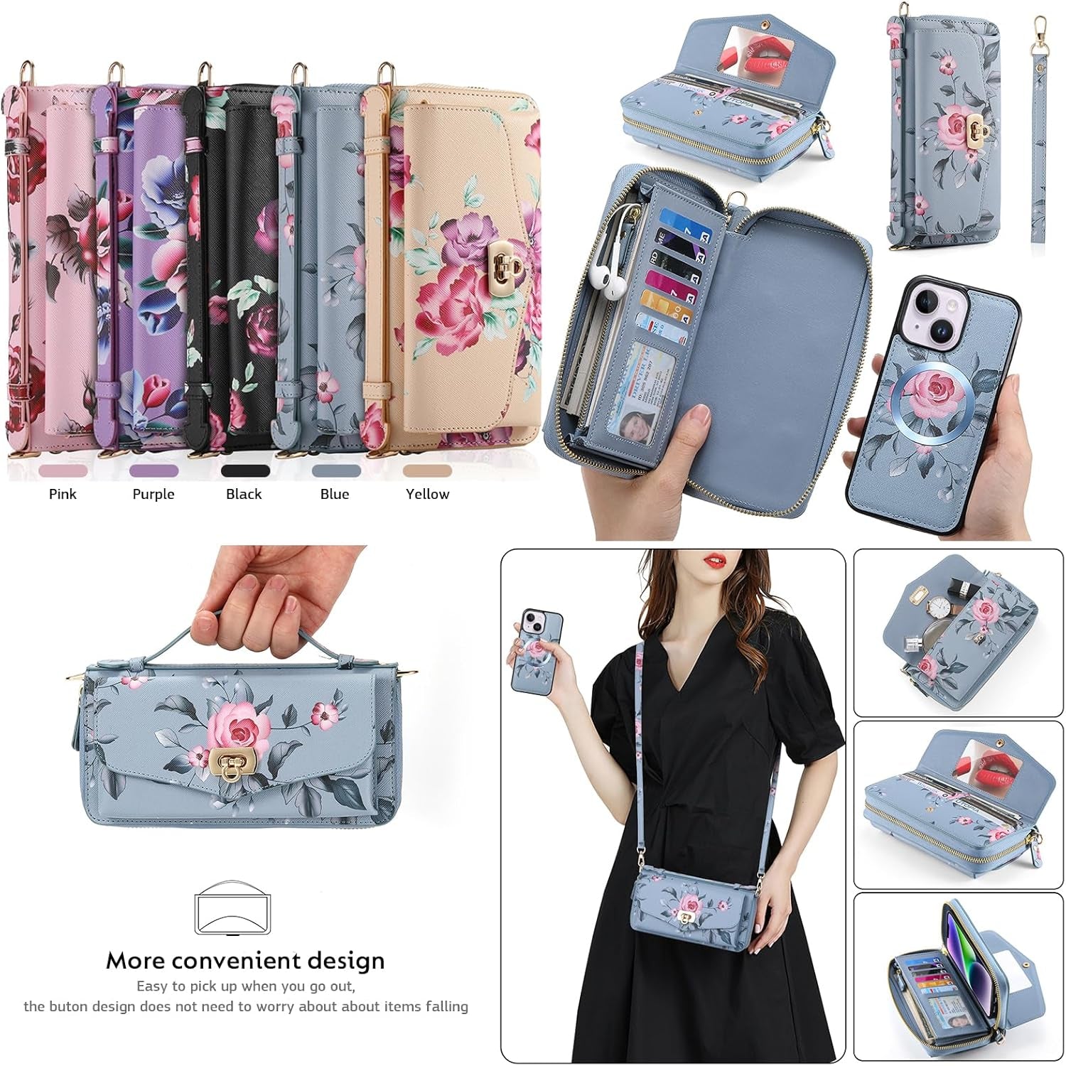 Custodia a Portafoglio per Iphone 14 [Pelle PU Di Alta Qualità] [Slot per Schede] [Chiusura Magnetica] Custodia Protettiva RFID Borsa a Tracolla Custodia Mobile Compatibile per Iphone 14 Da 6,1
