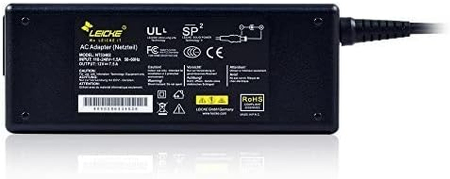 Lelcke Alimentatore Universale 12V 7.5A 90W, Connettore 5.5X2.5 Mm E Adattatore 5.5X2.1 Mm, Ideale per Monitor LCD, LED, NAS, Hard Disk Esterni, Router, Hub, Switch