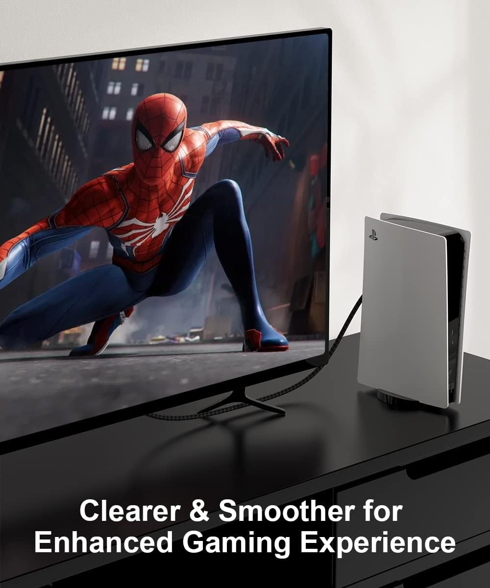 2024 Nuovo Cavo HDMI 8K 4K Da 10 Metri, Intrecciato 48Gbps Cavo HDMI® Alta Velocità 4K 144Hz 120Hz 8K@60Hz, Supporto Earc HDCP2.3 HDR10+ D.Olby Atmos, Compatibile Con PS5 X-Box Monitor HDTV