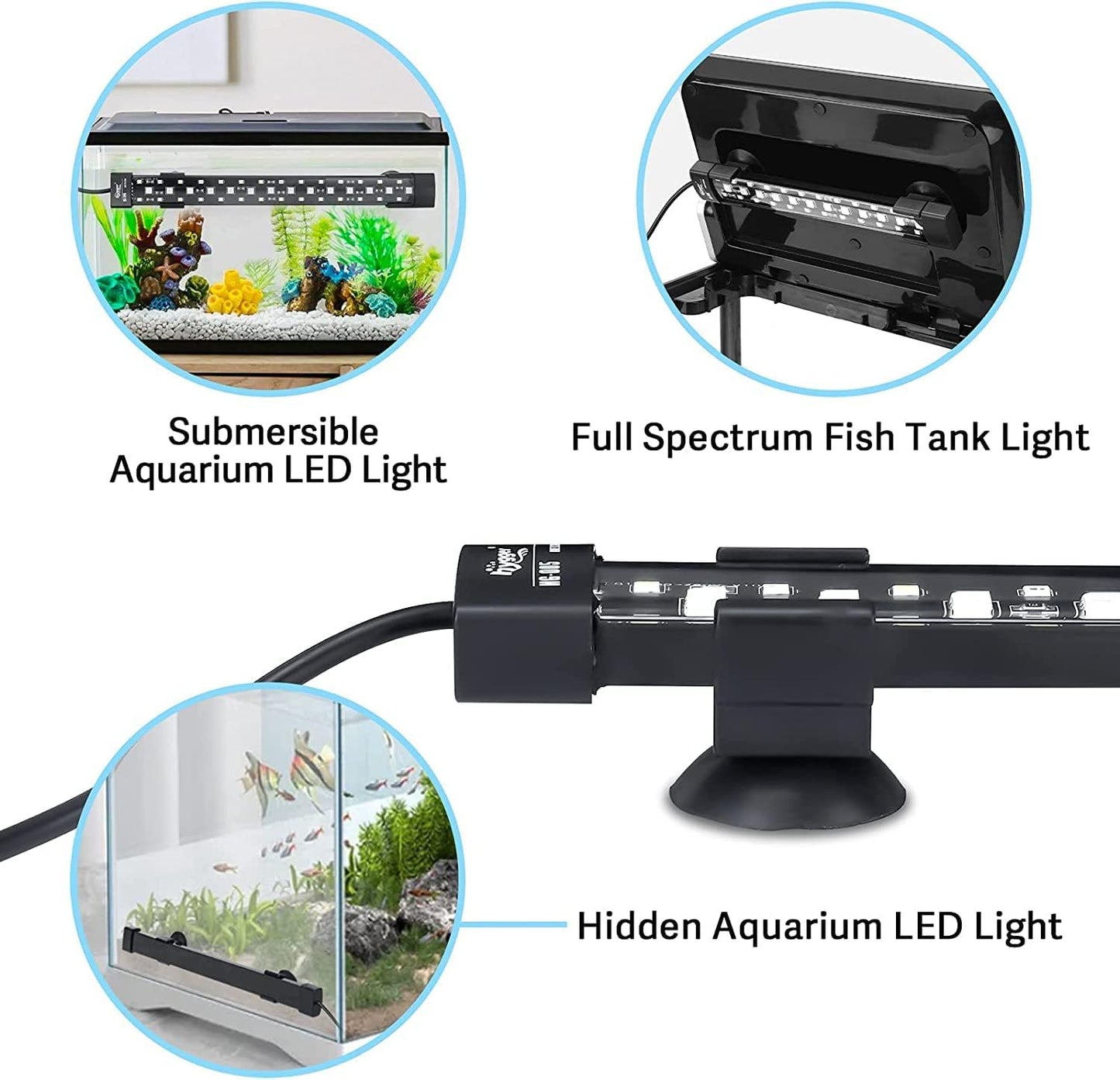 Luce LED per Acquario, Subacqueo in Modalità 24/7, Luce Nascosta per Acquario a Spettro Completo, Con 3 File Di Perline 7 Colori, Auto on off Alba Luce Del Giorno Luce Della Luna (6W)