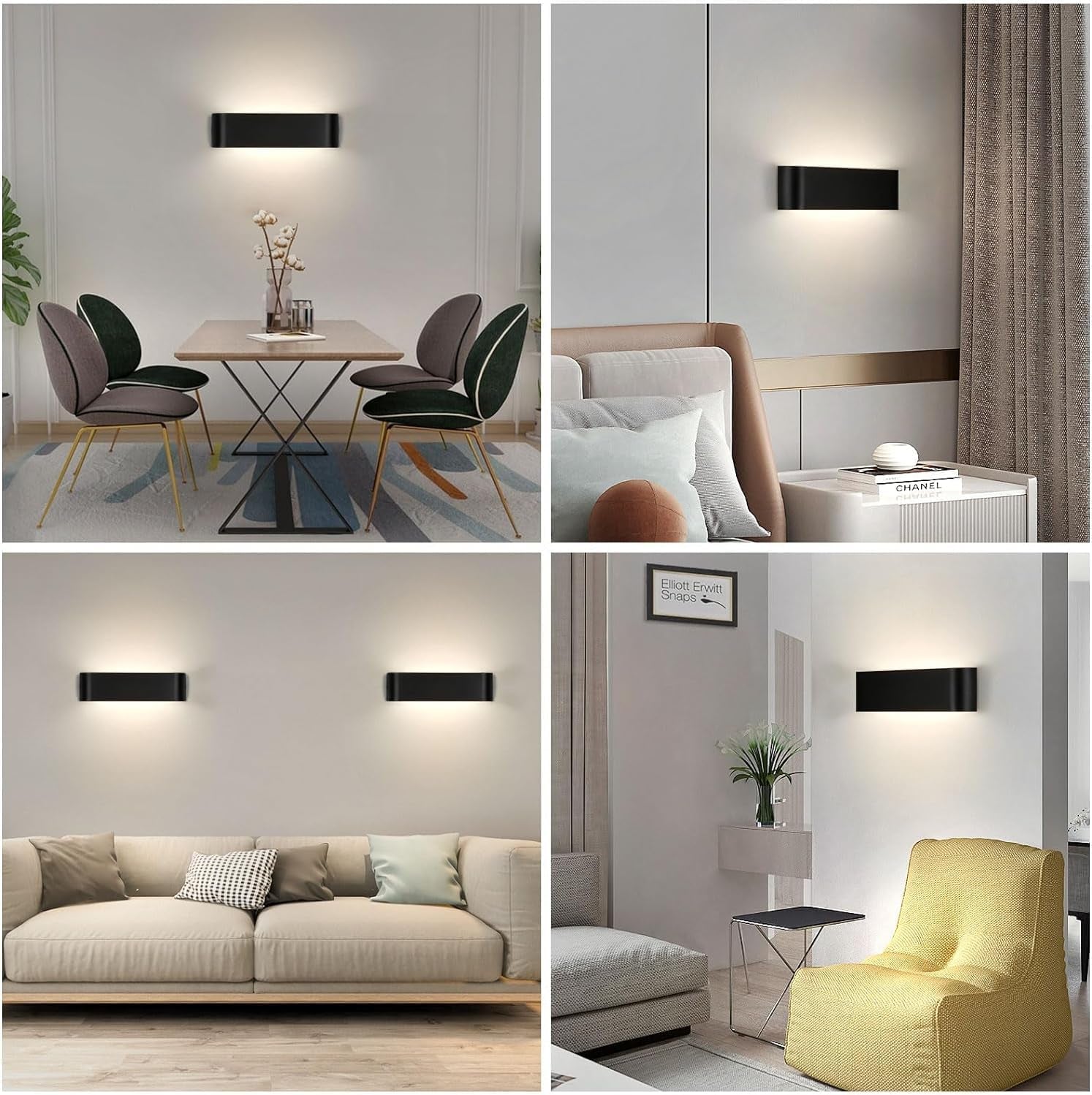 2Pezzi Applique Da Parete Interno Nero, 16W Lampada Da Parete Intern, 4500K Illuminazione Moderna per Camera Soggiorno, IP44 Luci Da Parete Interno, Bianco Neutro Applique Camera Da Letto