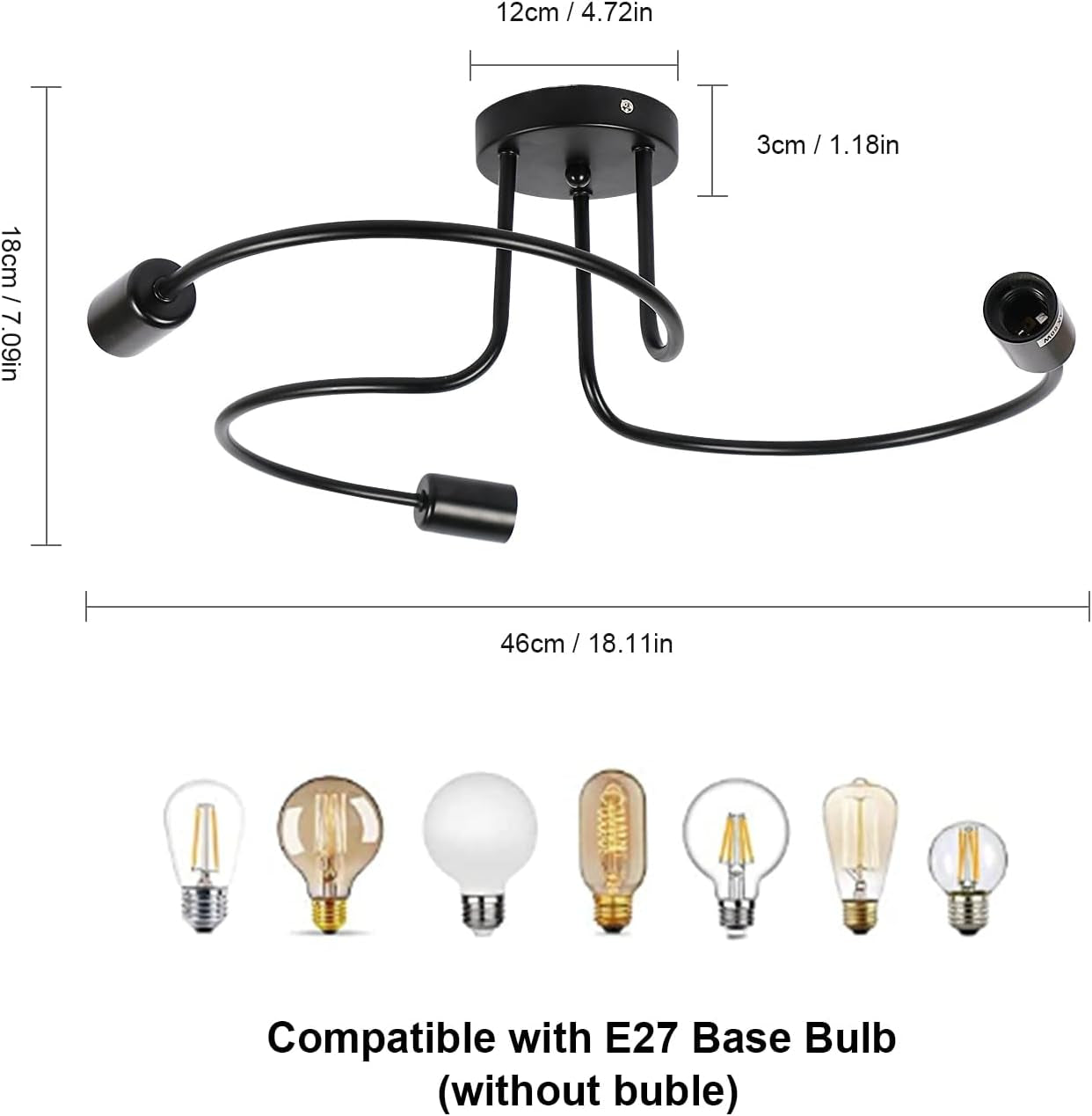 Vintage Lampada Da Soffitto, Industriale Plafoniera E27 in Metallo Nera, 3 Luci Lampadario Da Soffitto Moderno per Soggiorno Camera Da Letto, Cucina (Senza Lampadine)