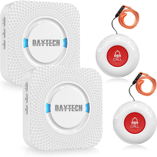 DAYTECH Pulsante Allarme Chiamata Emergenza Wireless Salvavita per Anziani Di Allarme Domestico 2 Ricevitore Portatile E 2 Trasmettitore SOS