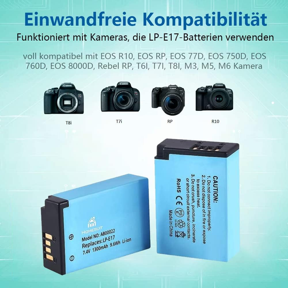 Confezione Da 2 Batterie LP-E17 E Caricatore Doppio USB Rapido per Canon Rebel SL3, SL2, T8I, T7I, T6I, T6S, EOS R10, R50, R8, RP, M3, M5, M6, 200D, 77D, 750D, 760D, 800D, 8000D