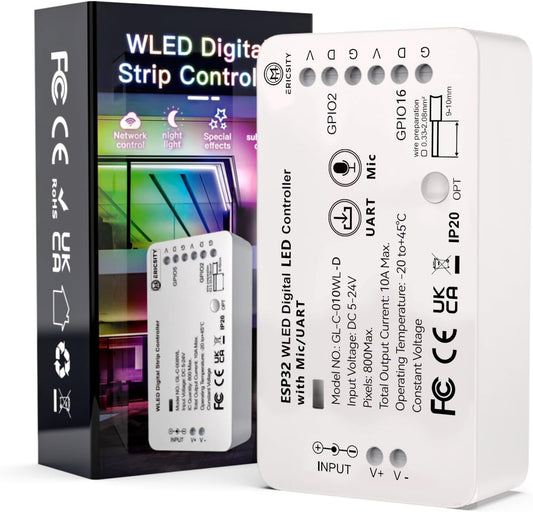 WLED Addressable Strip Controller ESP32, Server Web per Il Controllo Di LED Neopixel (WS2812B, WS2811, SK6812) O Chipset Basati Su SPI 5-24 Volt WIFI Smart LED Installazione Domestica