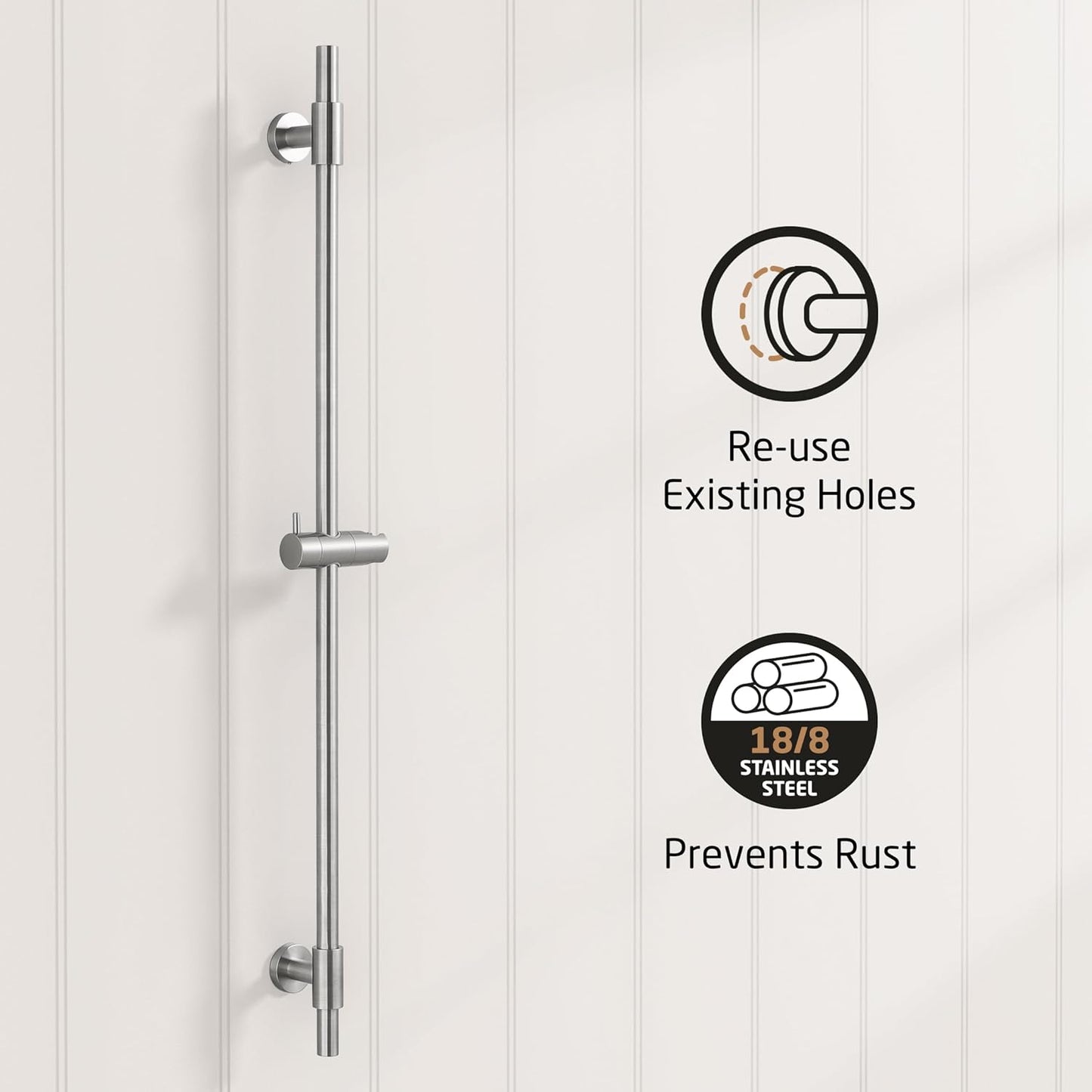 Saliscendi Doccia Acciaio Inox SUS304 100CM, Asta Doccia Saliscendi Asta Doccia Con Supporto Soffione Regolabile, Spazzolato, F209S100-BS