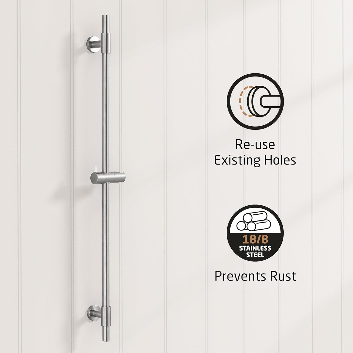 Saliscendi Doccia Acciaio Inox SUS304 100CM, Asta Doccia Saliscendi Asta Doccia Con Supporto Soffione Regolabile, Spazzolato, F209S100-BS