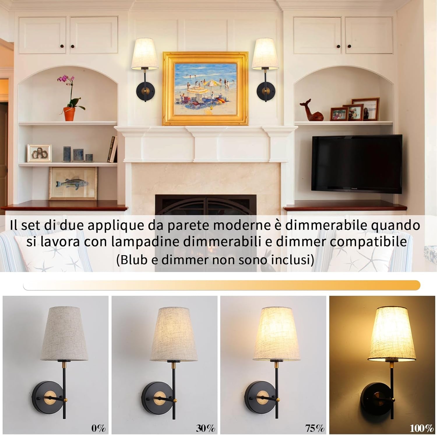 Set Da 2 Applique Da Parete Interno Vintage, Applique Specchio Bagno, Nero E Oro Lampada Da Parete Interni Applique Camera Da Letto Bagno Comodino, Lampadine E27 (Non Inclusa)