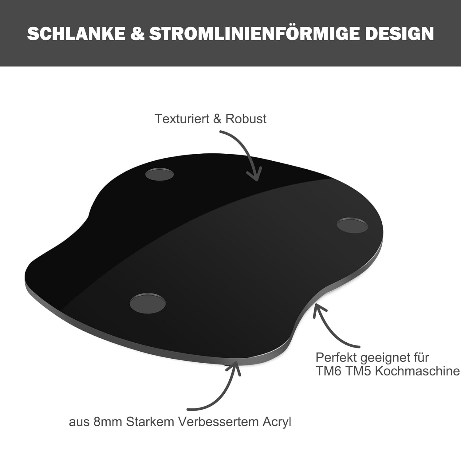 Per Bimby TM6 TM5 - Tavola Scorrevole in Acrilico, per Bimby Vorwerk Robot Da Cucina TM 6 Accessori (Nero Lucido)