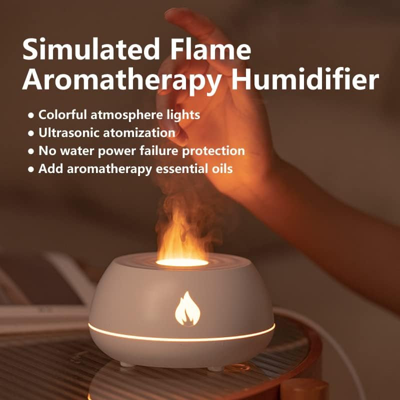 Flame Aroma Diffusore Di Oli Essenziali Umidificatore 7 Colori Fiamma per Casa, Camera Da Letto E Ufficio, Con Protezione Arresto Automatico Senza Acqua (Black)