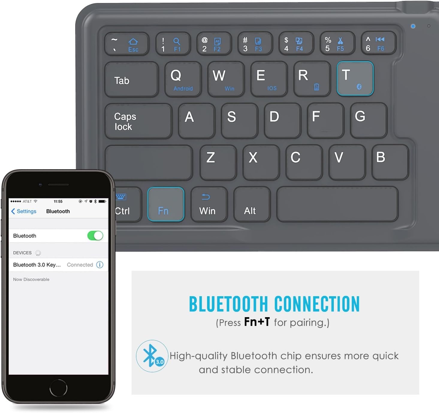 Tastiera Universale Pieghevole, Ultra Sottile Tastiera Wireless Bluetooth Portatile Ricariabile, in Versione Americana/Internazionale, per I Smartphone Ios, Android E Windows, Grigio