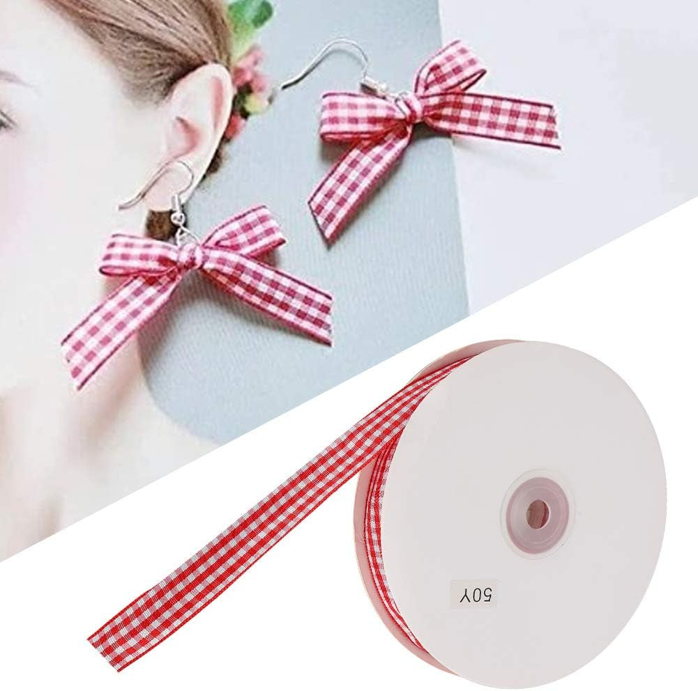 Nastro a Quadretti, Nastro Scozzese a Quadretti per Artigianato Bowknot Che Fa Accessori per La Decorazione Di Abbigliamento Con Nastro Controllato 50 Yard/Rotolo(Rosso E Bianco)