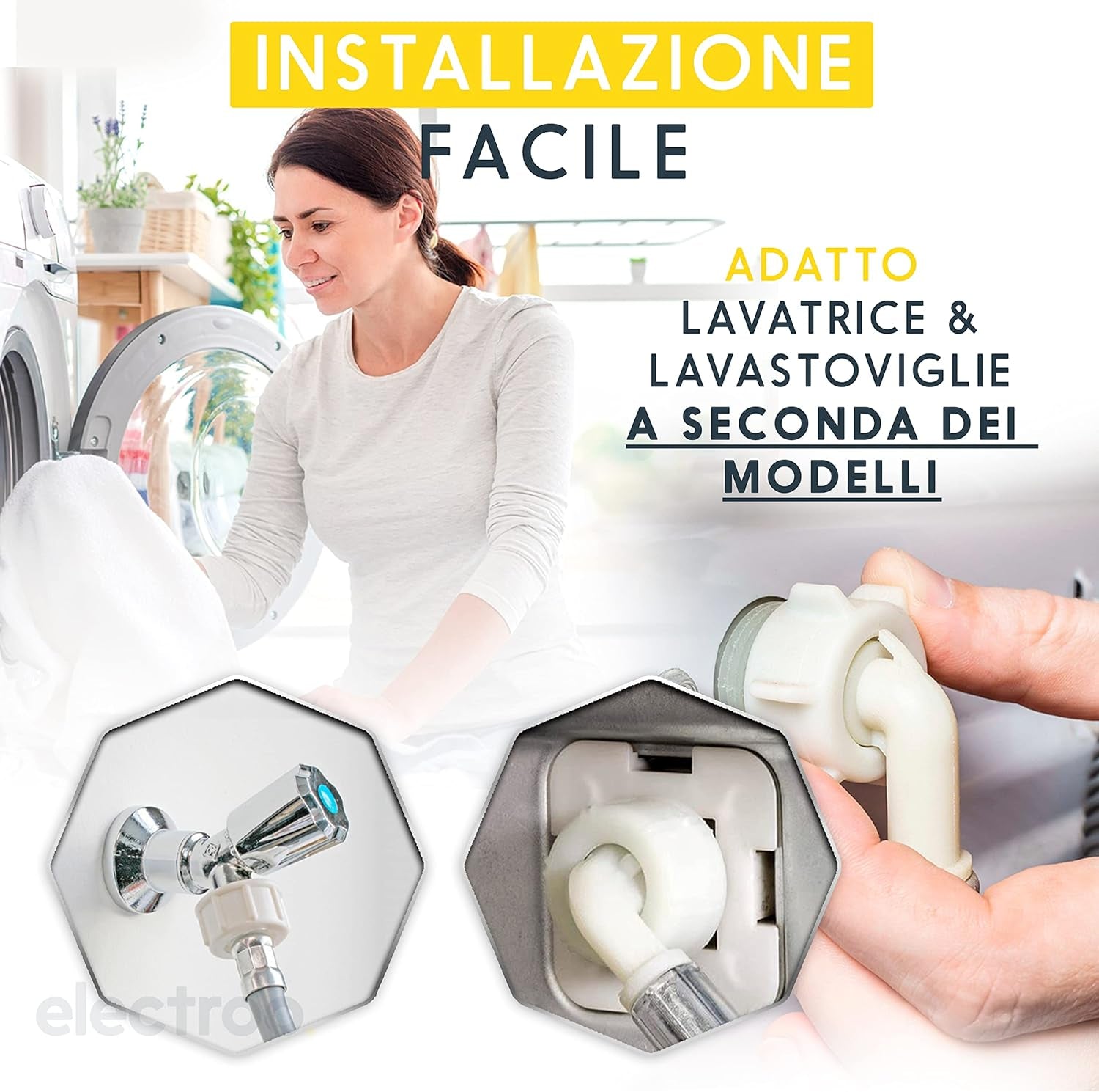 Electroo Tubo Acqua Lavatrice 1,5M | Flessibile Lavastoviglie Ø20-27 Mm | Tubo Carico Lavatrice Curalavastoviglie | Tubo Di Gomma Acqua Lavatrici Norme | Filetto in Plastica, 2 Guarnizioni in Gomma