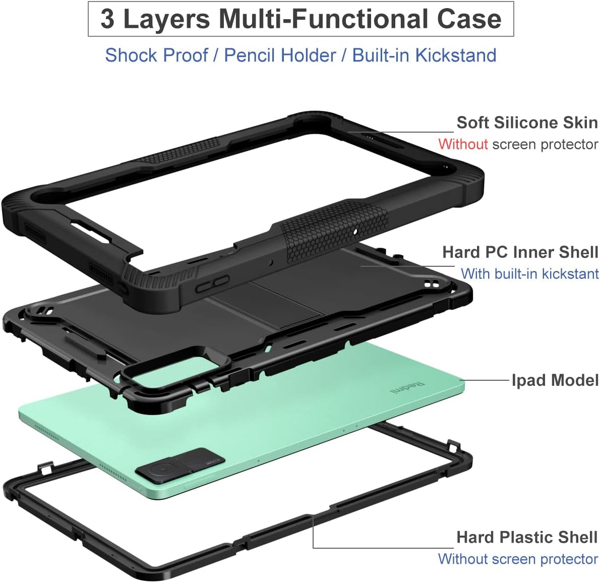 per Redmi Pad Cover Bambini,Custodia per Xiaomi Redmi Pad 10.61 Pollici,Nero