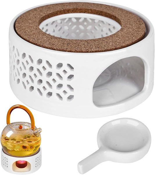 Fornello per Teiera, Fornelletto, in Ceramica, per La Conservazione Del Calore Di Tè E Caffè (Bianco)