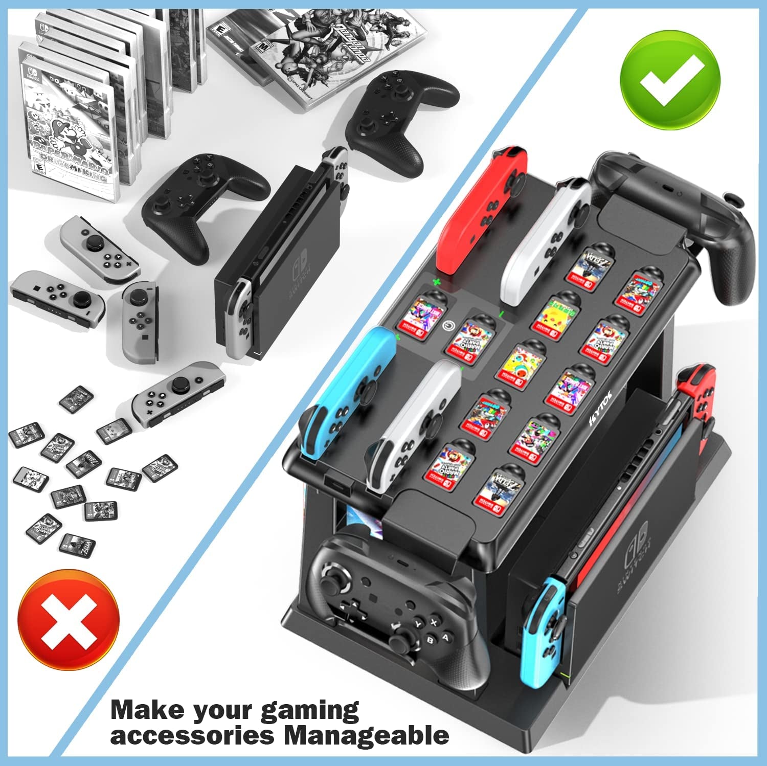 Supporto Al Gioco Torre per Nintendo Switch/Oled, Caricatore per Joycon Switch & Supporto Accessori Da Gioco Switch, Multifunzionale Switch Organizer per Gioco, Controller PRO E TV Dock