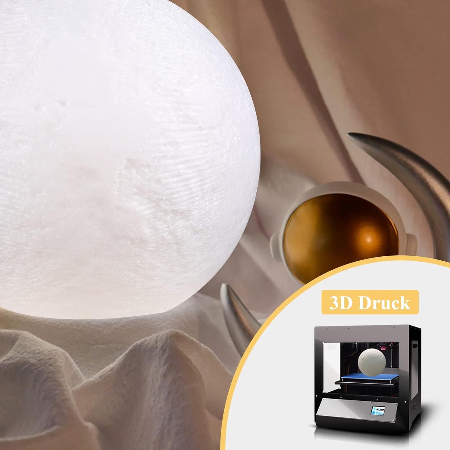 Lampada Luna 3D Stampa 15Cm 16 Colori RGB Telecomando Dimmerabile Con Toccare Il Controllo USB Ricaricabile Luce Notturna Con Adattatore Di Alimentazione [Classe Di Efficienza Energetica A+]