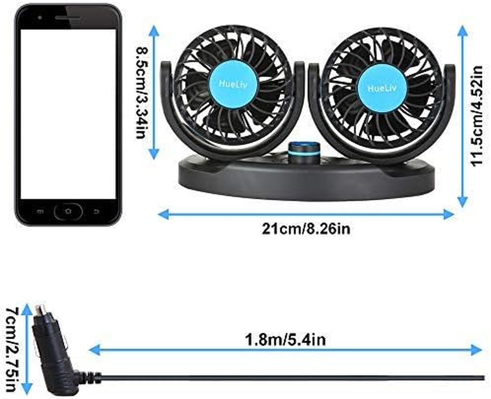 Ventilatore per Auto Ventola per Auto Ventosa per Auto Ventola Di Raffreddamento Potente Silenzioso Con Velocità Continua Girevole Ventole Auto 12V Accendisigari Raffreddamento Estivo (Doppia)