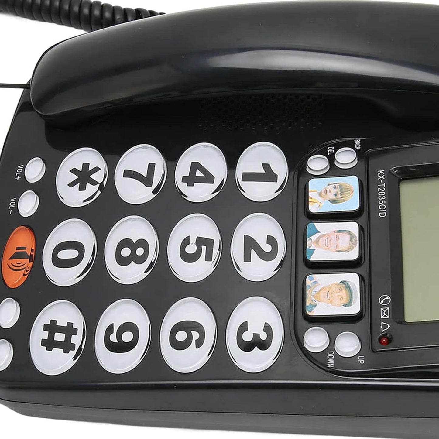 Big Button Phone per Anziani, Pulsanti Con Filo Fisso per Foto Telefoniche per Pazienti Con Suono Chiaro Supporto a Doppia Porta Che Memorizza 3 Numeri Comunemente Usati (Nero)