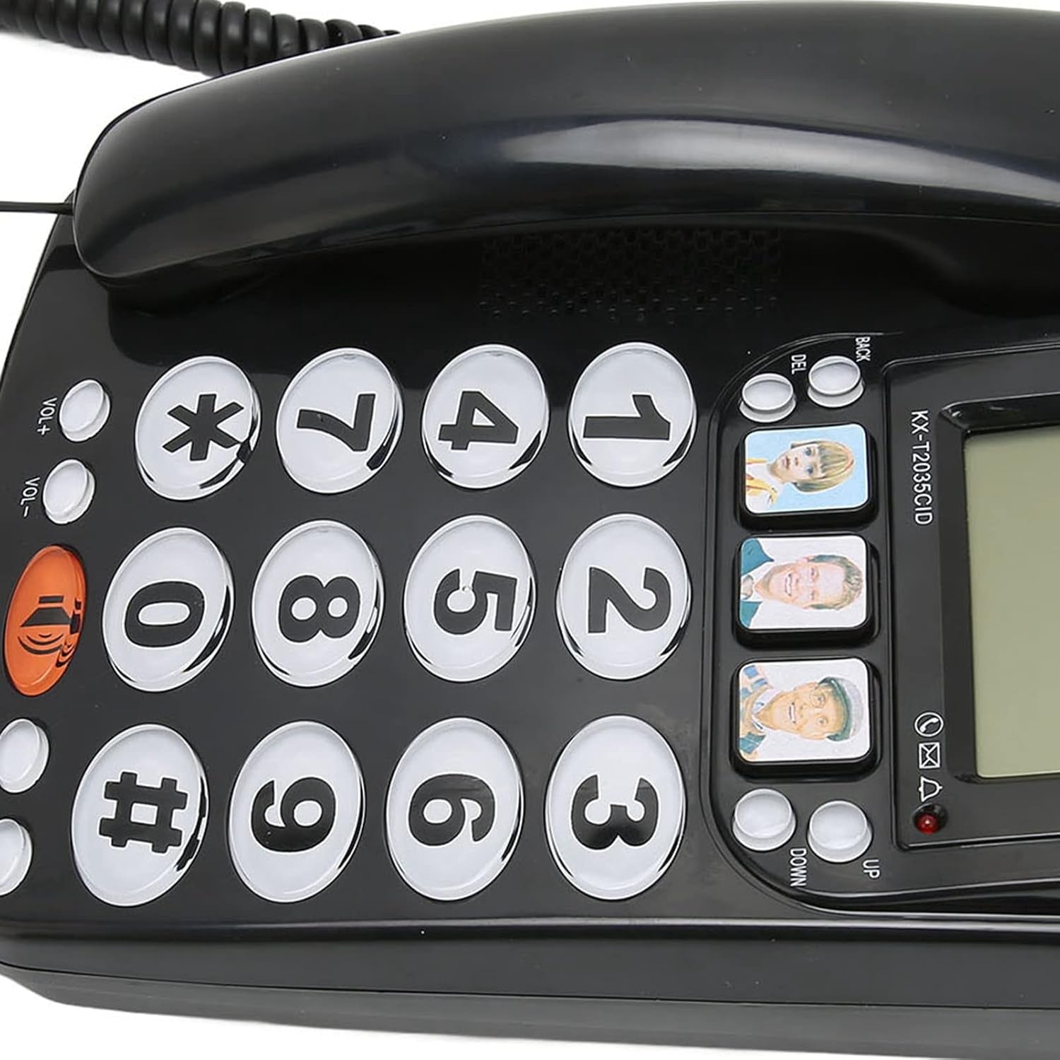 Big Button Phone per Anziani, Pulsanti Con Filo Fisso per Foto Telefoniche per Pazienti Con Suono Chiaro Supporto a Doppia Porta Che Memorizza 3 Numeri Comunemente Usati (Nero)