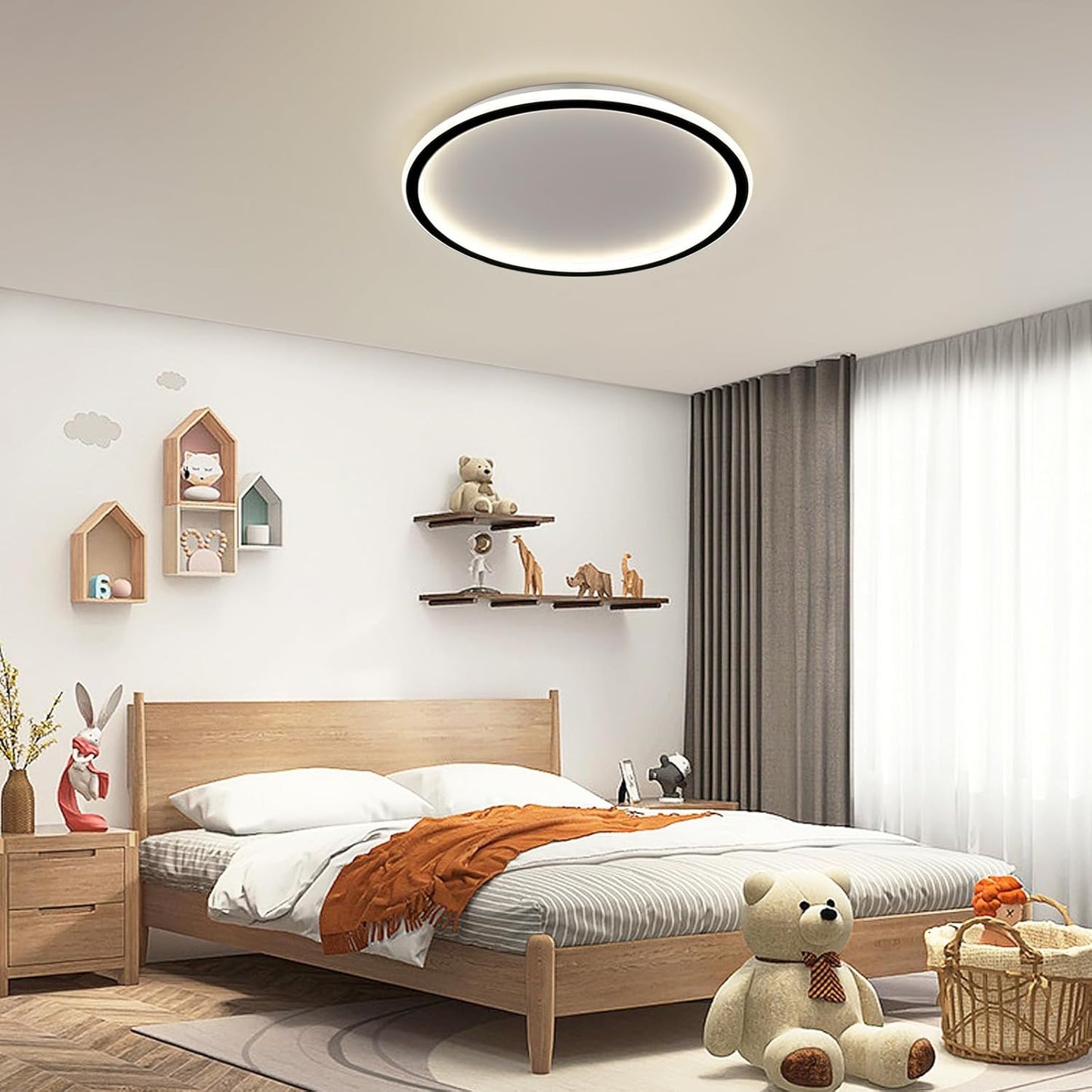 Plafoniera LED Soffitto 24W, Lampada Da Soffitto Plafoniera Soffitto 4500K, Plafoniera LED Soffitto Moderna per Camera Da Letto Cameretta Bambini, Cucina, Corridoio, Nero, Ø31.5Cm