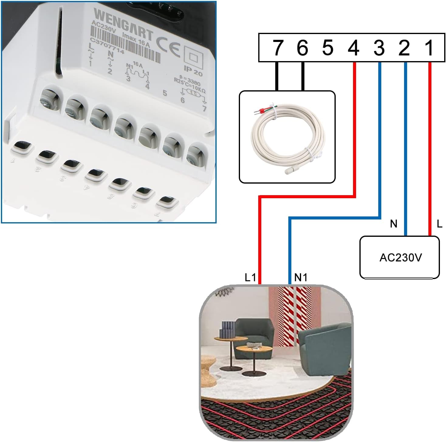 Termostato LCD Digitale Programmabile Wg809,Touchscreen Retroilluminato,3A AC230V per Gli Impianti Di Riscaldamento Ad Acqua, Bianco