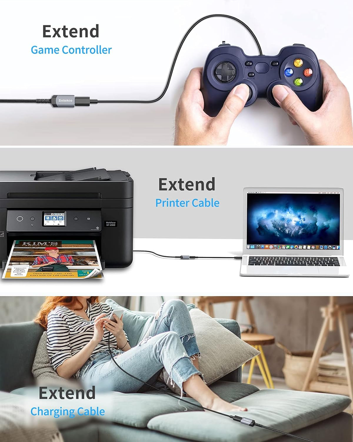 Cavo Prolunga USB 3.0 3M, Tipo a Cavo Di Prolunga Da Maschio a Femmina Trasferimento 5Gbps, Compatibile Con Tastiera, Mouse, Gamepad, Unità Flash, Disco Rigido, Playstation, Stampante E Altro