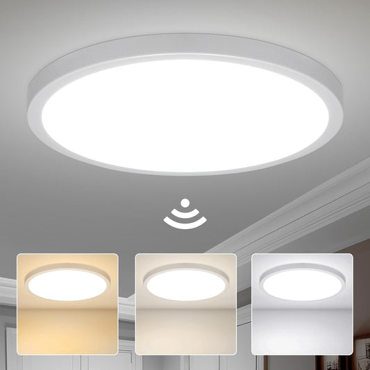 Plafoniera LED 28W 2800LM Con Sensore Radar E Crepuscolare,Ø30Cm 3000K/4000K/6000K Plafoniera Soffitto Con Rilevatore Di Movimento,Ip56 Plafoniera Soffitto per Corridoi,Scale,Garage