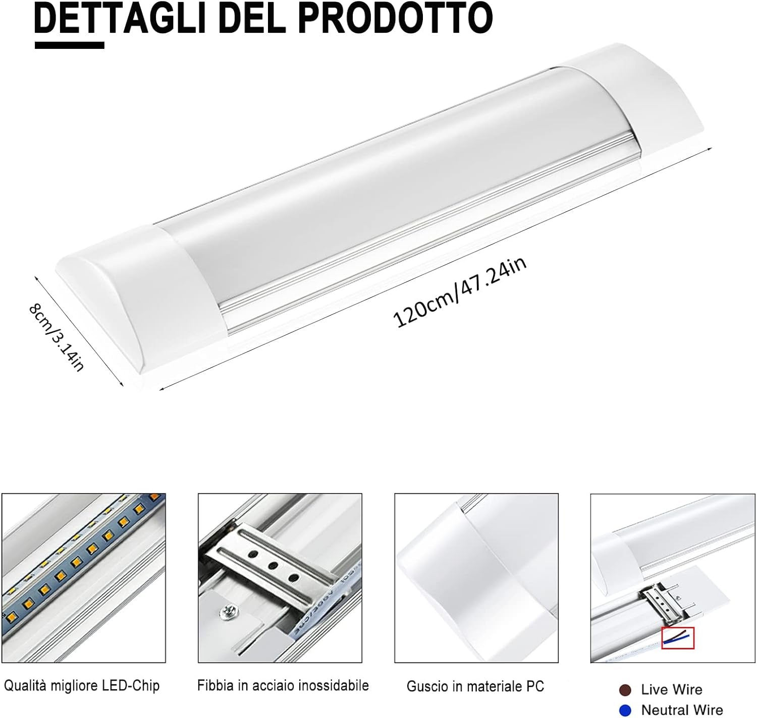 Plafoniera Da Officina, 115Cm 40W LED Luminaire 4800LM Lampada Da Soffitto, 6500K Bianco Freddo Lineare Tubo Neon LED Sottopensile Luce per Parete Garage Ufficio Cucina Barra Magazzino,2Pack