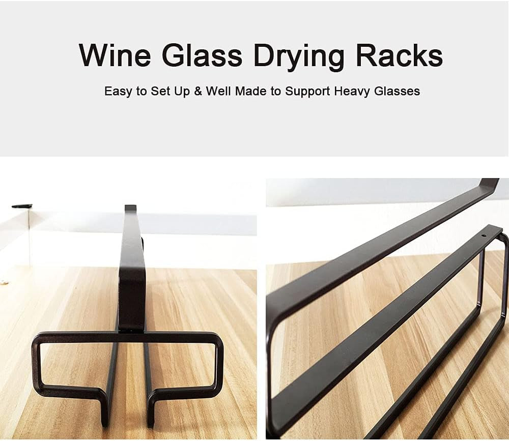 2 Pezzi Supporto per Bicchieri Da Vino Sotto L'Armadio Porta Bicchieri Da Vino Stemware Rack Sospeso Senza Fori per Bar Di Casa Cucina Bar Ristorante Nero