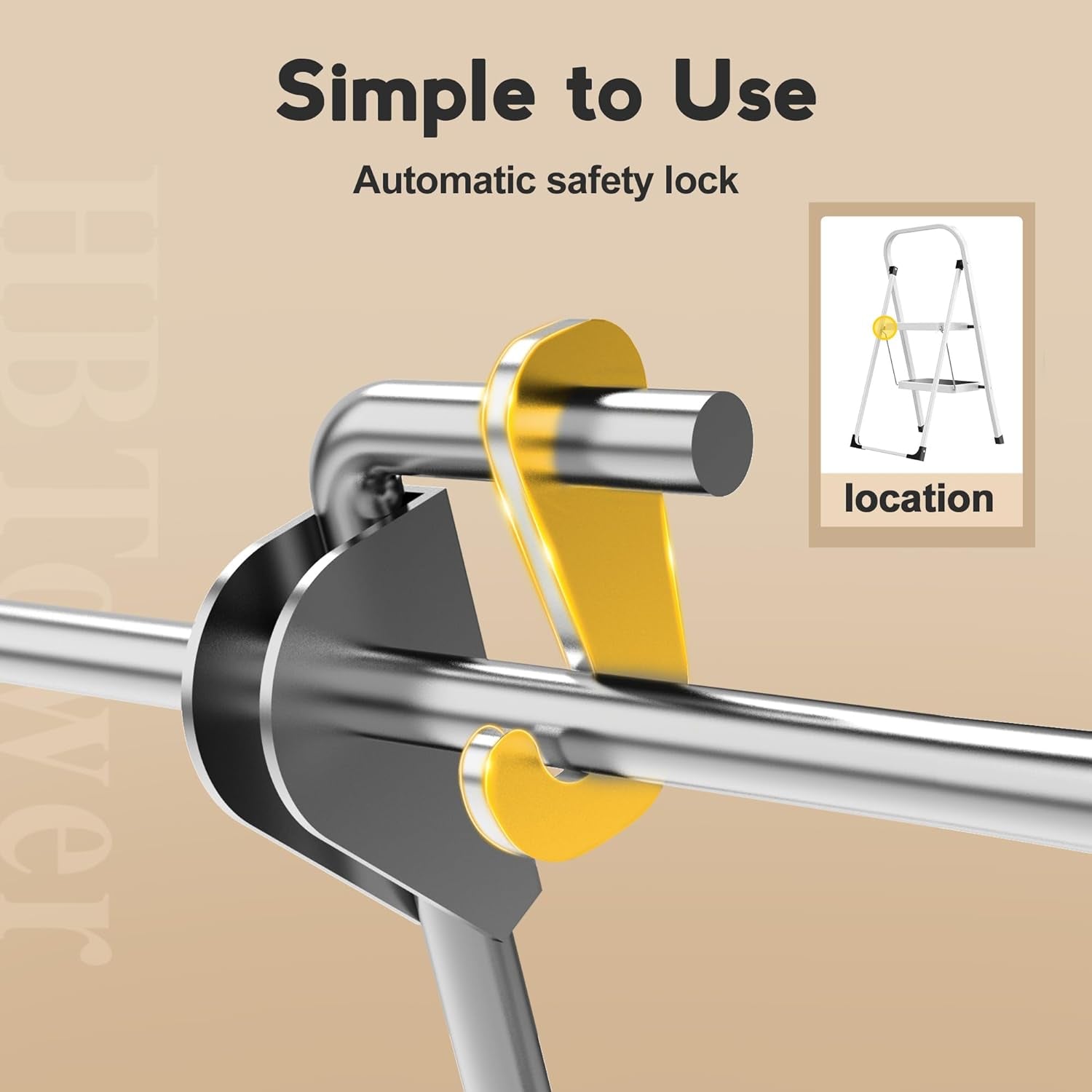 Scala a 2 Gradini Sgabello Pieghevole Leggero per Adulti Con Pedale Antiscivolo, Stabile Scala Portatile in Acciaio Con Corrimano, per La Cucina Di Casa, Portata 150 Kg, Bianco